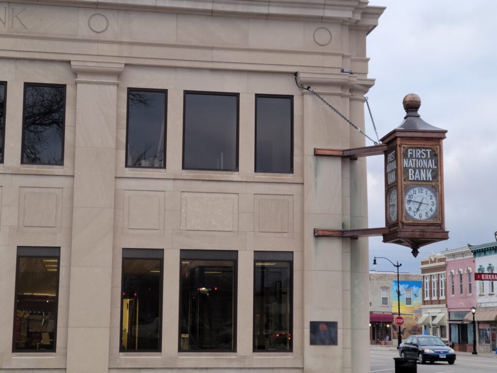 Another view of the historic bank  with iconic clock